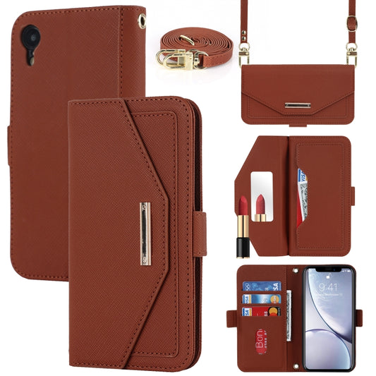 For iPhone XR Cross Texture Lanyard Leather Phone Case(Brown) - More iPhone Cases by buy2fix | Online Shopping UK | buy2fix