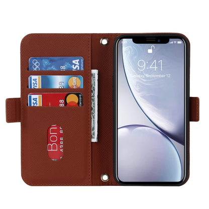 For iPhone XR Cross Texture Lanyard Leather Phone Case(Brown) - More iPhone Cases by buy2fix | Online Shopping UK | buy2fix