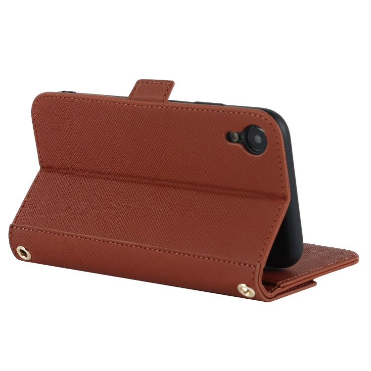 For iPhone XR Cross Texture Lanyard Leather Phone Case(Brown) - More iPhone Cases by buy2fix | Online Shopping UK | buy2fix