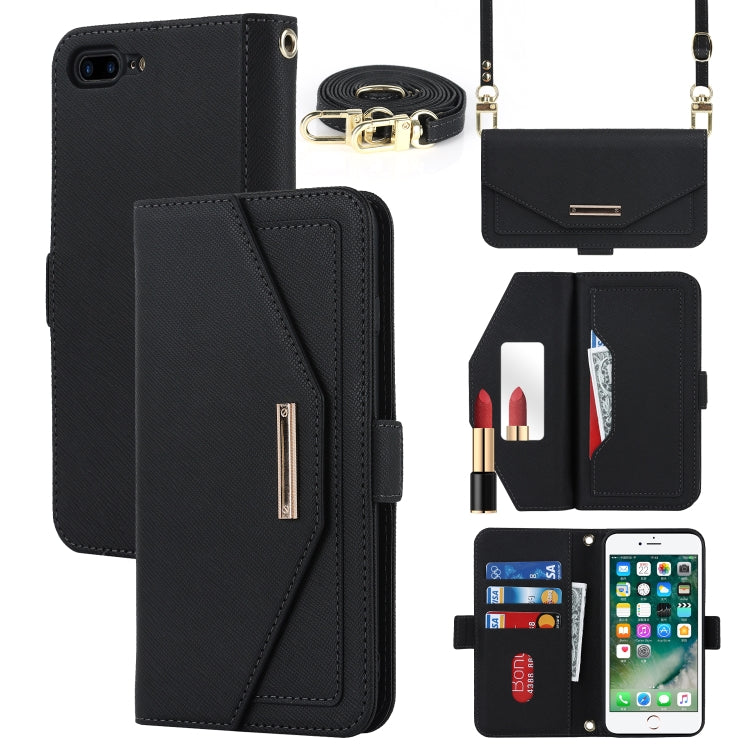 For iPhone 8 Plus / 7 Plus Cross Texture Lanyard Leather Phone Case(Black) - More iPhone Cases by buy2fix | Online Shopping UK | buy2fix