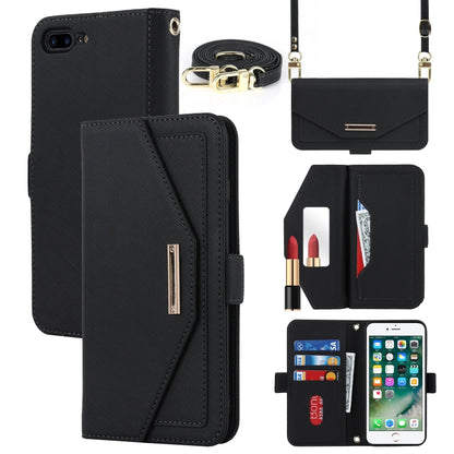 For iPhone 8 Plus / 7 Plus Cross Texture Lanyard Leather Phone Case(Black) - More iPhone Cases by buy2fix | Online Shopping UK | buy2fix
