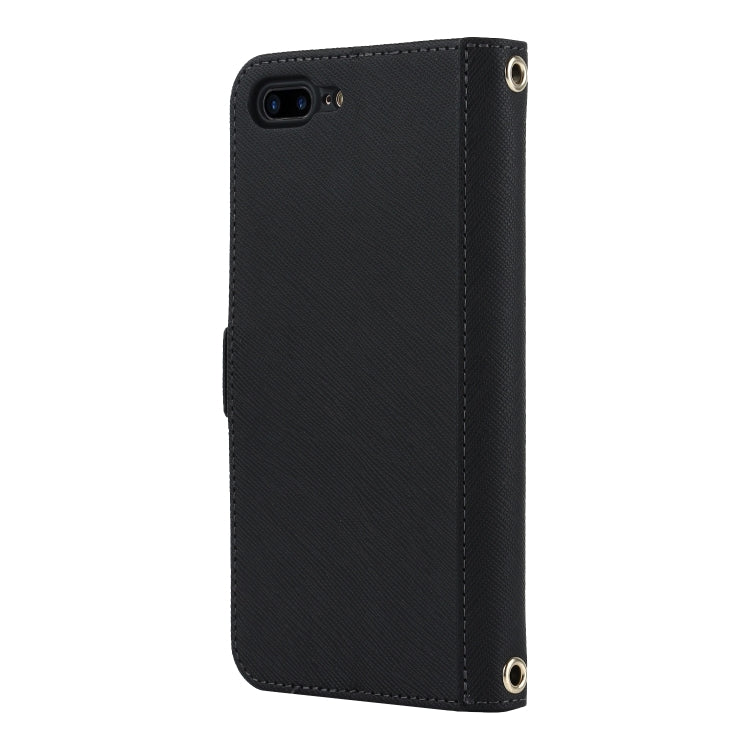 For iPhone 8 Plus / 7 Plus Cross Texture Lanyard Leather Phone Case(Black) - More iPhone Cases by buy2fix | Online Shopping UK | buy2fix