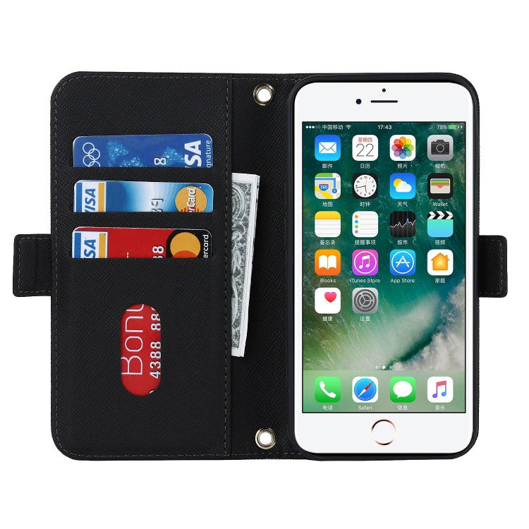 For iPhone 8 Plus / 7 Plus Cross Texture Lanyard Leather Phone Case(Black) - More iPhone Cases by buy2fix | Online Shopping UK | buy2fix