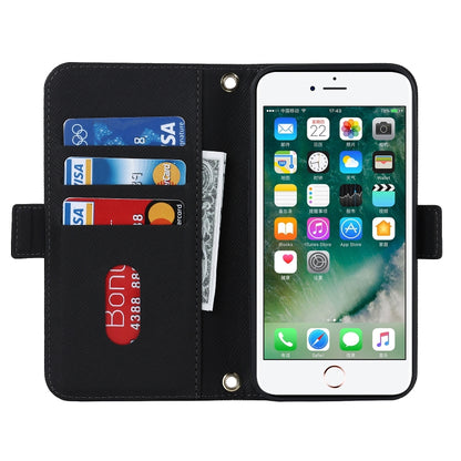 For iPhone 8 Plus / 7 Plus Cross Texture Lanyard Leather Phone Case(Black) - More iPhone Cases by buy2fix | Online Shopping UK | buy2fix