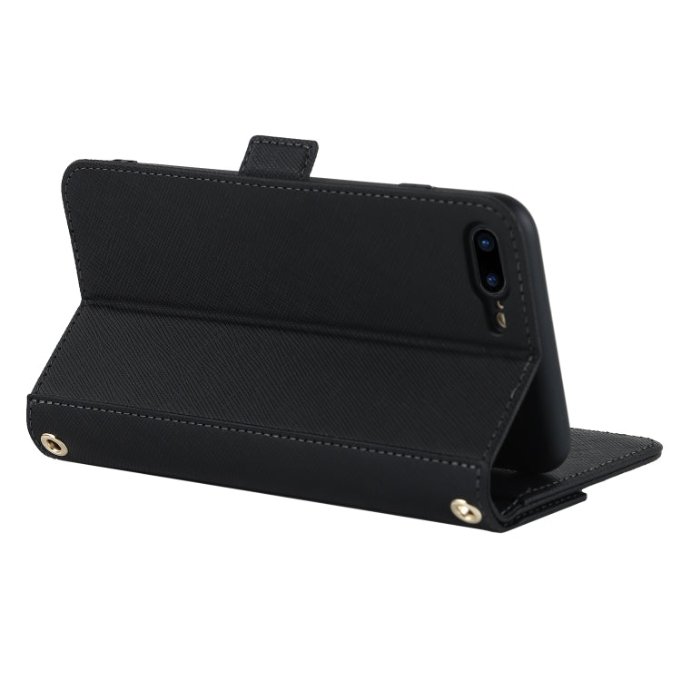 For iPhone 8 Plus / 7 Plus Cross Texture Lanyard Leather Phone Case(Black) - More iPhone Cases by buy2fix | Online Shopping UK | buy2fix