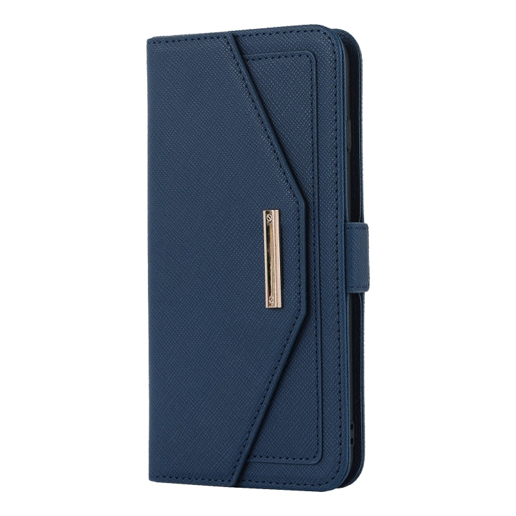 For iPhone 8 Plus / 7 Plus Cross Texture Lanyard Leather Phone Case(Blue) - More iPhone Cases by buy2fix | Online Shopping UK | buy2fix