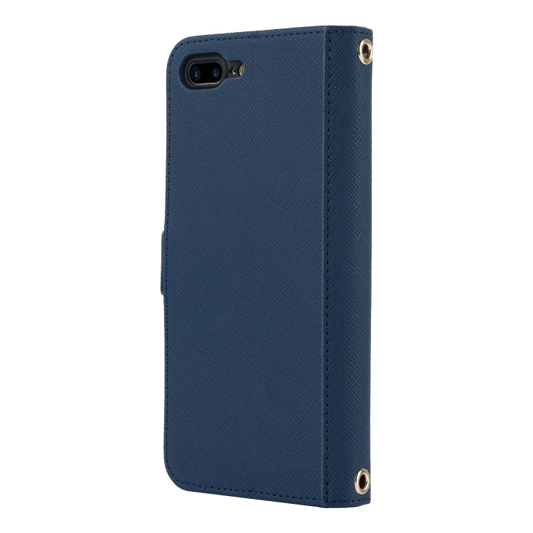 For iPhone 8 Plus / 7 Plus Cross Texture Lanyard Leather Phone Case(Blue) - More iPhone Cases by buy2fix | Online Shopping UK | buy2fix