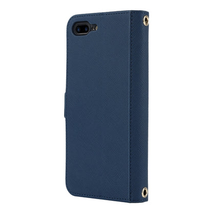 For iPhone 8 Plus / 7 Plus Cross Texture Lanyard Leather Phone Case(Blue) - More iPhone Cases by buy2fix | Online Shopping UK | buy2fix