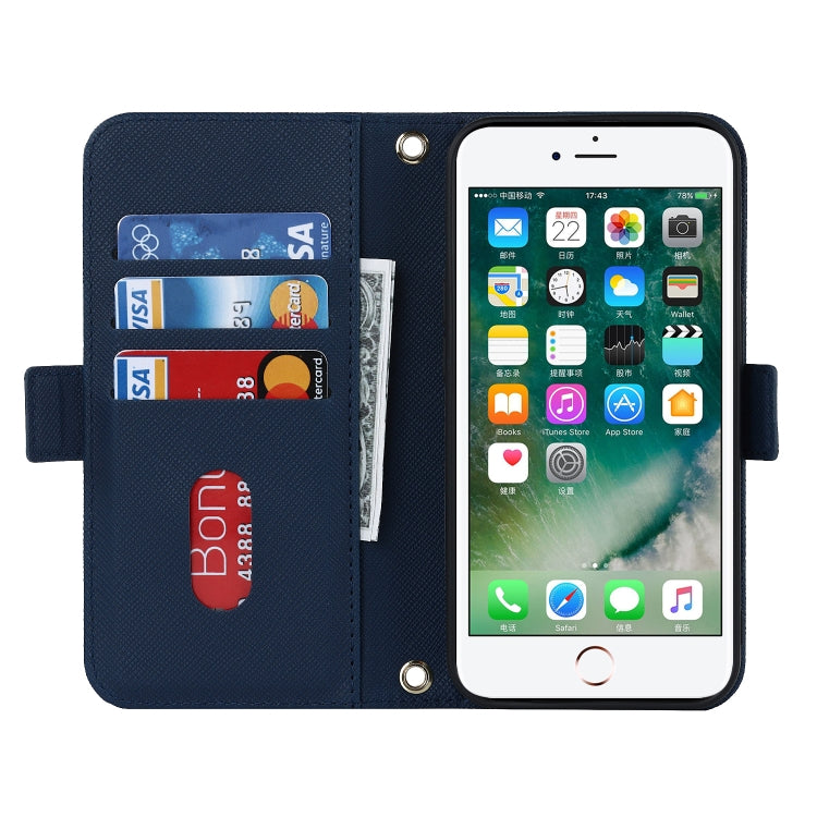 For iPhone 8 Plus / 7 Plus Cross Texture Lanyard Leather Phone Case(Blue) - More iPhone Cases by buy2fix | Online Shopping UK | buy2fix