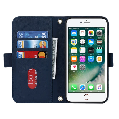 For iPhone 8 Plus / 7 Plus Cross Texture Lanyard Leather Phone Case(Blue) - More iPhone Cases by buy2fix | Online Shopping UK | buy2fix