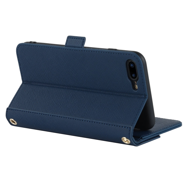 For iPhone 8 Plus / 7 Plus Cross Texture Lanyard Leather Phone Case(Blue) - More iPhone Cases by buy2fix | Online Shopping UK | buy2fix