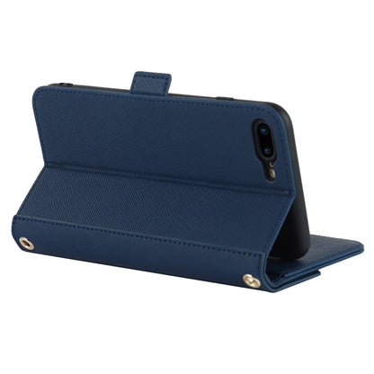 For iPhone 8 Plus / 7 Plus Cross Texture Lanyard Leather Phone Case(Blue) - More iPhone Cases by buy2fix | Online Shopping UK | buy2fix
