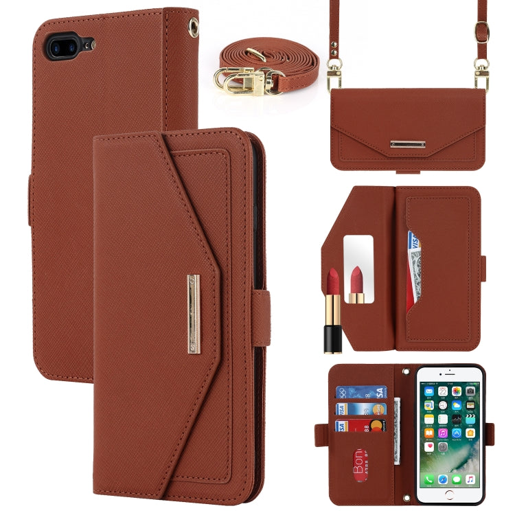 For iPhone 8 Plus / 7 Plus Cross Texture Lanyard Leather Phone Case(Brown) - More iPhone Cases by buy2fix | Online Shopping UK | buy2fix