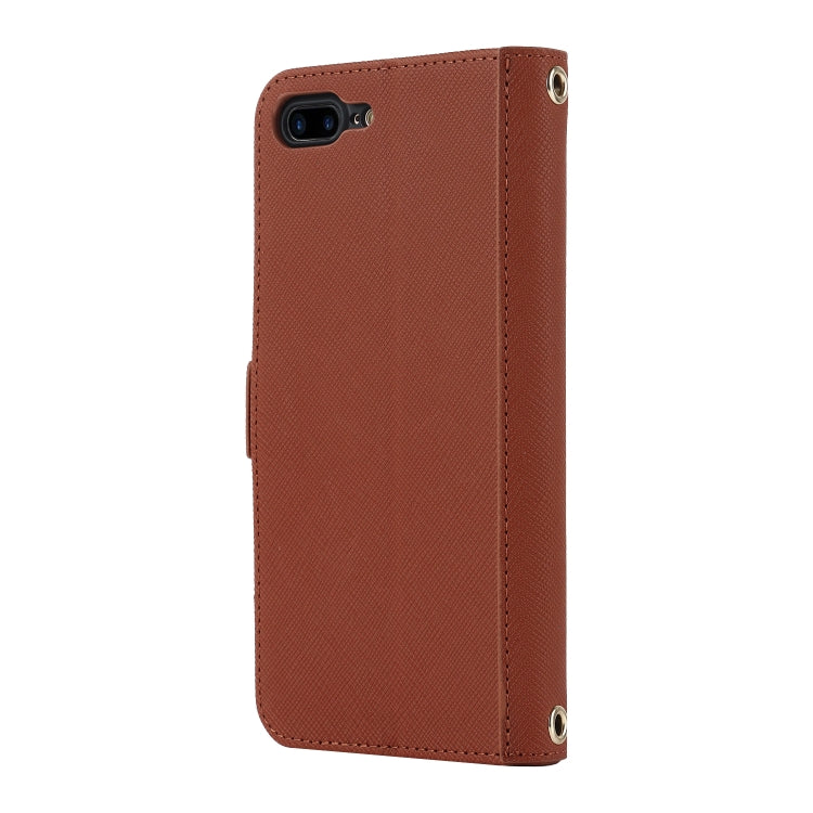 For iPhone 8 Plus / 7 Plus Cross Texture Lanyard Leather Phone Case(Brown) - More iPhone Cases by buy2fix | Online Shopping UK | buy2fix