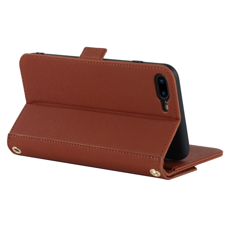 For iPhone 8 Plus / 7 Plus Cross Texture Lanyard Leather Phone Case(Brown) - More iPhone Cases by buy2fix | Online Shopping UK | buy2fix