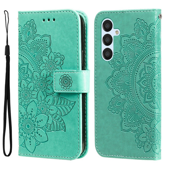 For Samsung Galaxy A34 5G 7-petal Flowers Embossing Leather Phone Case(Green)