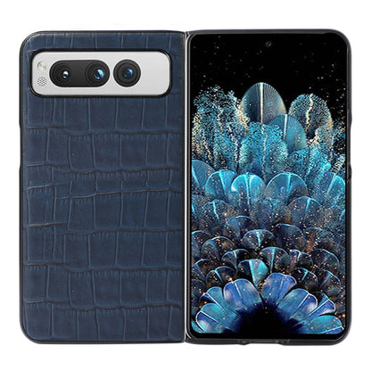 For Google Pixel Fold Crocodile Texture Genuine Leather Phone Case(Blue) - Google Cases by buy2fix | Online Shopping UK | buy2fix