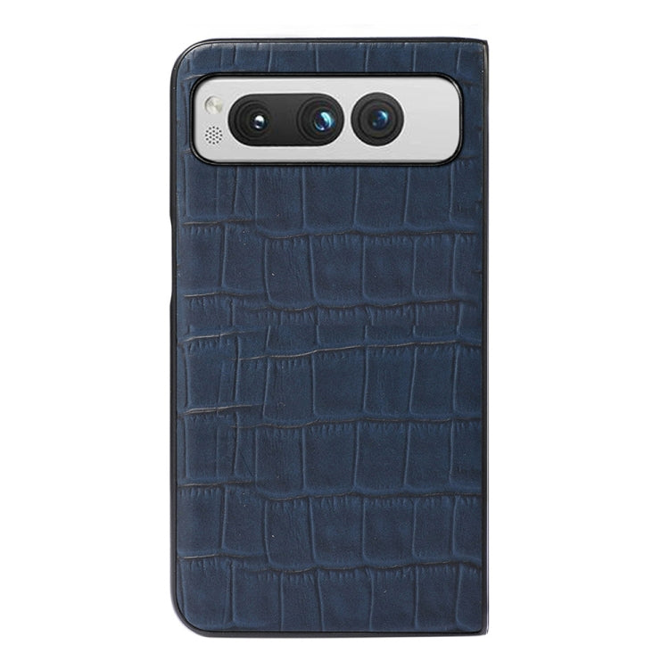 For Google Pixel Fold Crocodile Texture Genuine Leather Phone Case(Blue) - Google Cases by buy2fix | Online Shopping UK | buy2fix