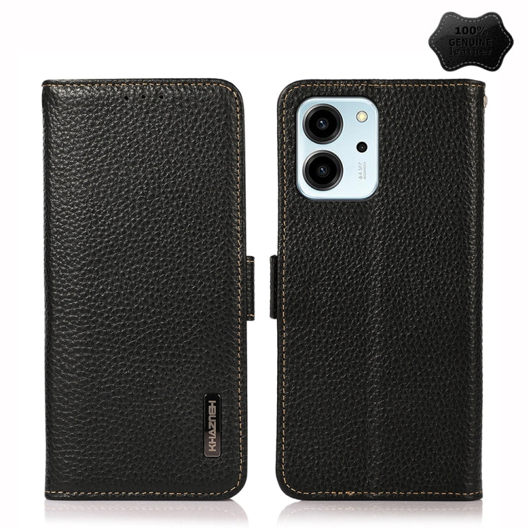 For Honor 80 SE KHAZNEH Side-Magnetic Litchi Genuine Leather RFID Phone Case(Black) - Honor Cases by buy2fix | Online Shopping UK | buy2fix