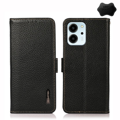 For Honor 80 SE KHAZNEH Side-Magnetic Litchi Genuine Leather RFID Phone Case(Black) - Honor Cases by buy2fix | Online Shopping UK | buy2fix