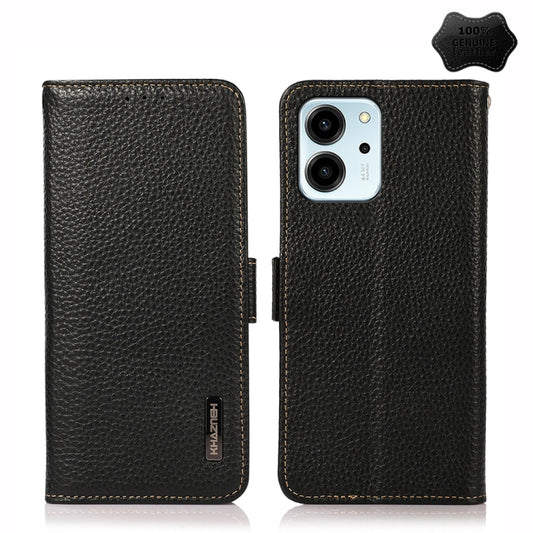 For Honor 80 SE KHAZNEH Side-Magnetic Litchi Genuine Leather RFID Phone Case(Black) - Honor Cases by buy2fix | Online Shopping UK | buy2fix