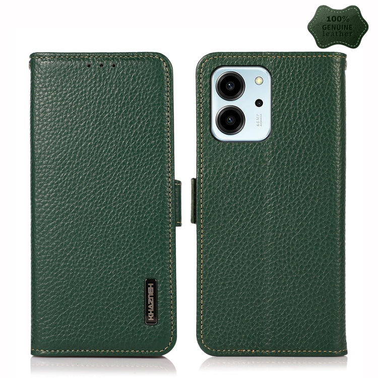 For Honor 80 SE KHAZNEH Side-Magnetic Litchi Genuine Leather RFID Phone Case(Green) - Honor Cases by buy2fix | Online Shopping UK | buy2fix