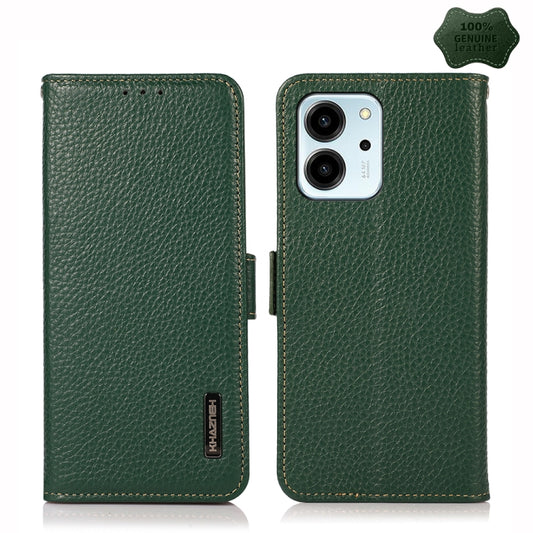 For Honor 80 SE KHAZNEH Side-Magnetic Litchi Genuine Leather RFID Phone Case(Green) - Honor Cases by buy2fix | Online Shopping UK | buy2fix