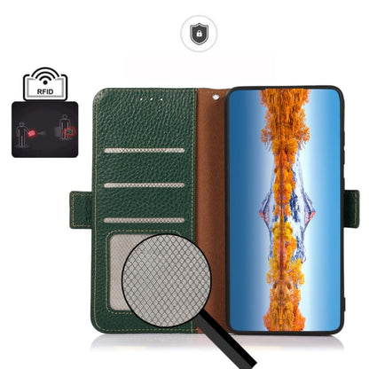 For Honor 80 SE KHAZNEH Side-Magnetic Litchi Genuine Leather RFID Phone Case(Green) - Honor Cases by buy2fix | Online Shopping UK | buy2fix