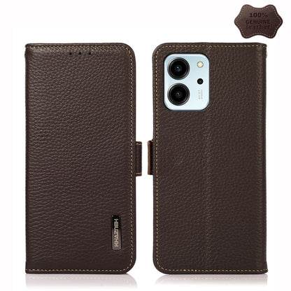 For Honor 80 SE KHAZNEH Side-Magnetic Litchi Genuine Leather RFID Phone Case(Brown) - Honor Cases by buy2fix | Online Shopping UK | buy2fix