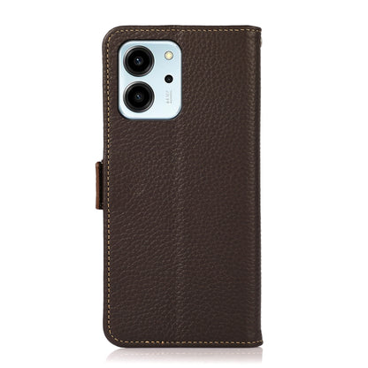 For Honor 80 SE KHAZNEH Side-Magnetic Litchi Genuine Leather RFID Phone Case(Brown) - Honor Cases by buy2fix | Online Shopping UK | buy2fix