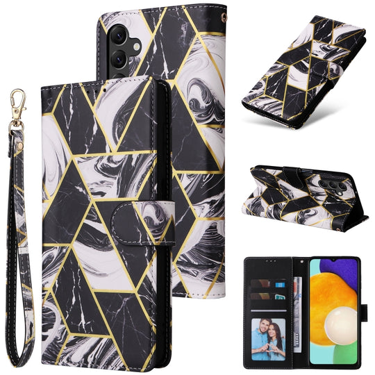 For Samsung Galaxy A14 5G Marble Bronzing Stitching Leather Phone Case(Black)