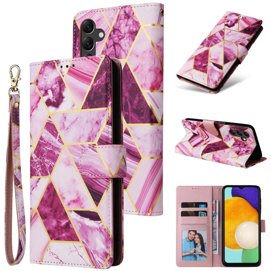 For Samsung Galaxy A14 5G Marble Bronzing Stitching Leather Phone Case(Purple)
