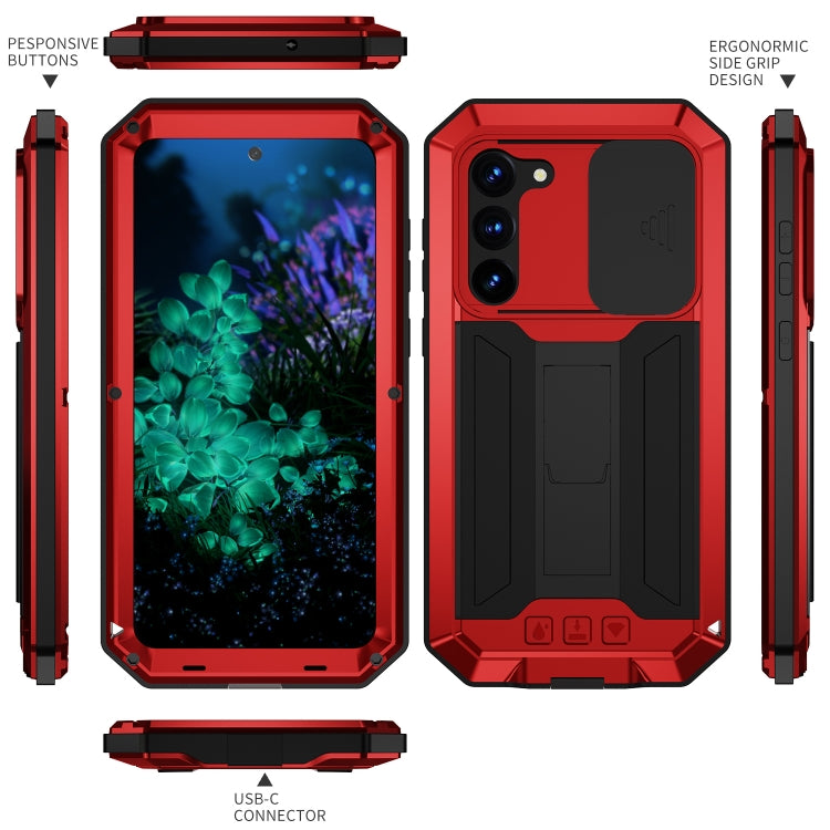 For Samsung Galaxy S23+ 5G R-JUST Sliding Camera Design Life Waterproof Dustproof Shockproof Phone Case(Red) by R-JUST