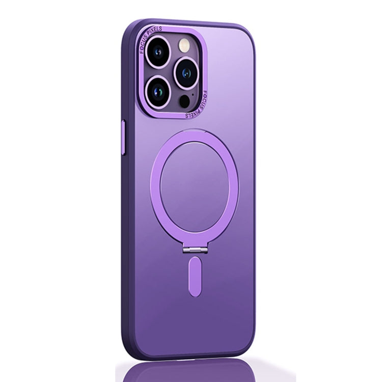 For iPhone 14 Pro Max Skin Feel MagSafe Shockproof Protective Phone Case with Holder(Purple) - iPhone 14 Pro Max Cases by buy2fix | Online Shopping UK | buy2fix