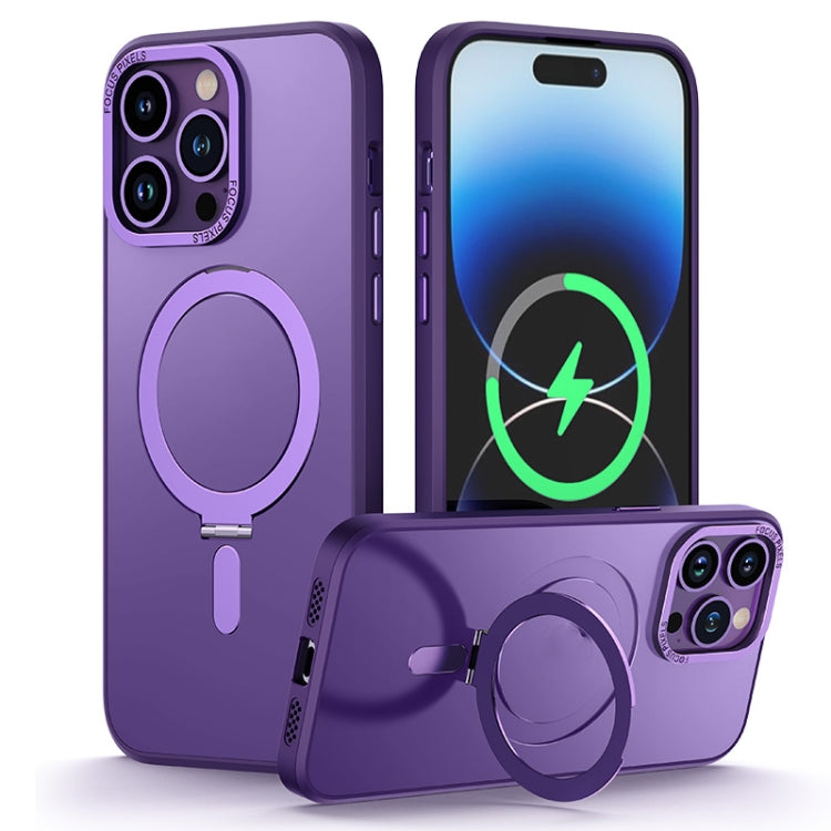 For iPhone 14 Pro Max Skin Feel MagSafe Shockproof Protective Phone Case with Holder(Purple) - iPhone 14 Pro Max Cases by buy2fix | Online Shopping UK | buy2fix