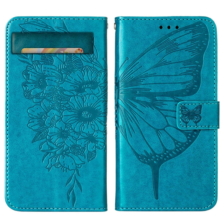 For Google Pixel 7a Embossed Butterfly Flip Leather Phone Case(Blue) - Google Cases by buy2fix | Online Shopping UK | buy2fix