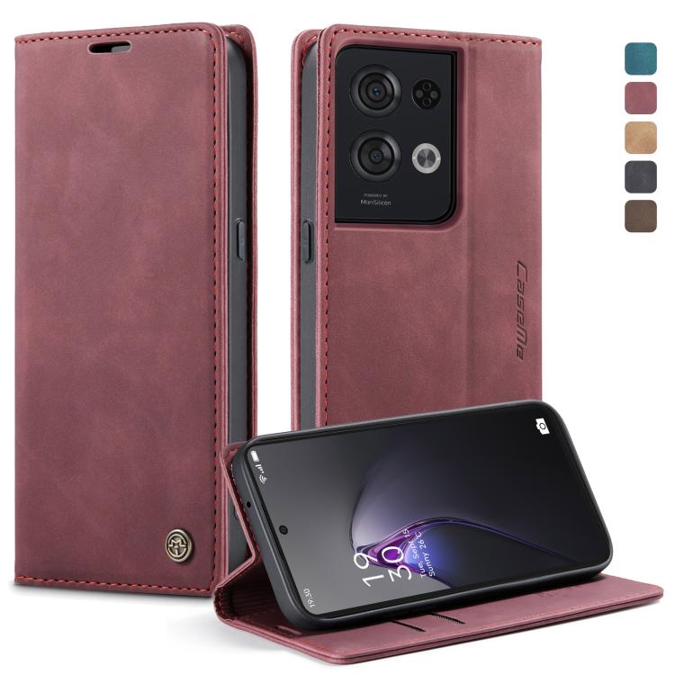 For OPPO Reno8 Pro 5G Global CaseMe 013 Multifunctional Horizontal Flip Leather Phone Case(Wine Red) by CaseMe