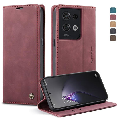 For OPPO Reno8 Pro 5G Global CaseMe 013 Multifunctional Horizontal Flip Leather Phone Case(Wine Red) by CaseMe