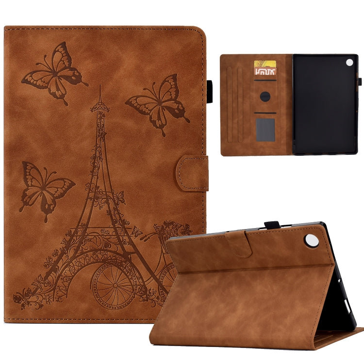 For Samsung Galaxy Tab A8 10.5 2021 X205 Tower Embossed Leather Smart Tablet Case(Brown) by buy2fix