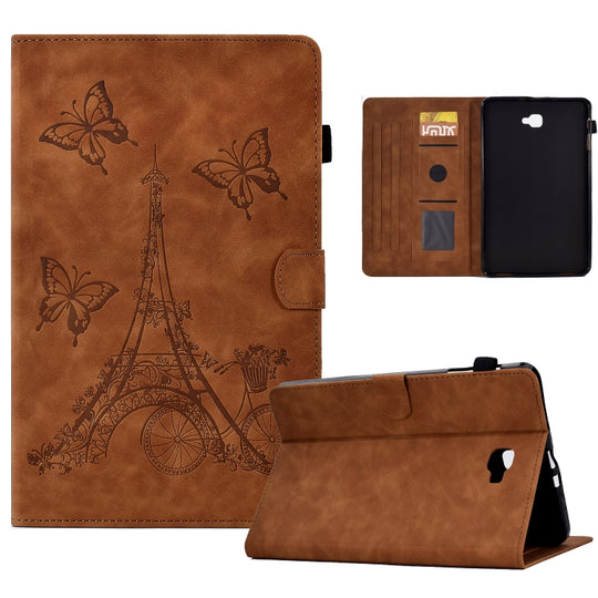 For Samsung Galaxy Tab A 10.1 2016 T580 Tower Embossed Leather Smart Tablet Case(Brown)