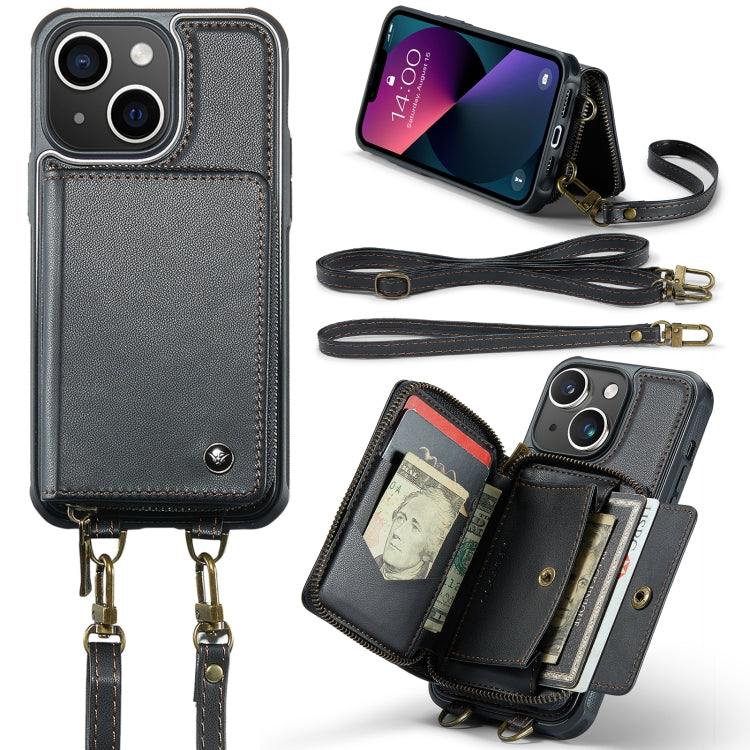 For iPhone 13 JEEHOOD C22 Series Zipper Wallet Leather Phone Case with Dual Lanyard(Black) - iPhone 13 Cases by JEEHOOD | Online Shopping UK | buy2fix
