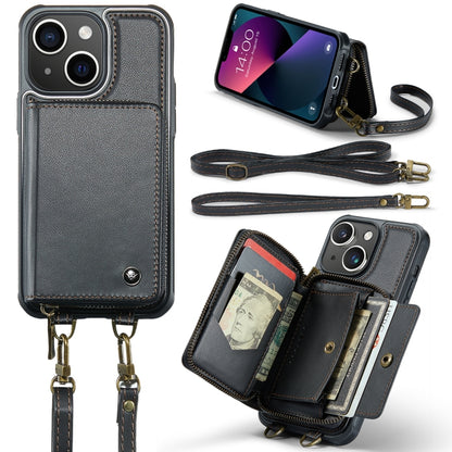 For iPhone 13 JEEHOOD C22 Series Zipper Wallet Leather Phone Case with Dual Lanyard(Black) - iPhone 13 Cases by JEEHOOD | Online Shopping UK | buy2fix