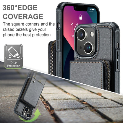 For iPhone 13 JEEHOOD C22 Series Zipper Wallet Leather Phone Case with Dual Lanyard(Black) - iPhone 13 Cases by JEEHOOD | Online Shopping UK | buy2fix