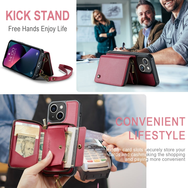For iPhone 13 JEEHOOD C22 Series Zipper Wallet Leather Phone Case with Dual Lanyard(Red) - iPhone 13 Cases by JEEHOOD | Online Shopping UK | buy2fix