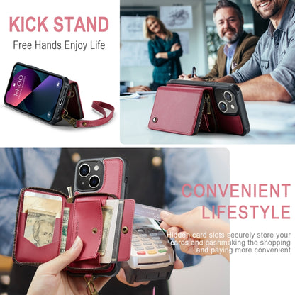 For iPhone 13 JEEHOOD C22 Series Zipper Wallet Leather Phone Case with Dual Lanyard(Red) - iPhone 13 Cases by JEEHOOD | Online Shopping UK | buy2fix