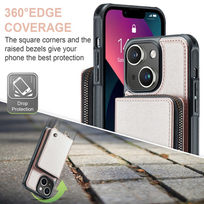 For iPhone 13 JEEHOOD C22 Series Zipper Wallet Leather Phone Case with Dual Lanyard(Rose Gold) - iPhone 13 Cases by JEEHOOD | Online Shopping UK | buy2fix