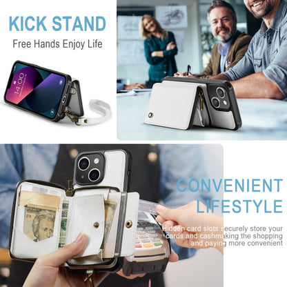 For iPhone 13 JEEHOOD C22 Series Zipper Wallet Leather Phone Case with Dual Lanyard(White) - iPhone 13 Cases by JEEHOOD | Online Shopping UK | buy2fix