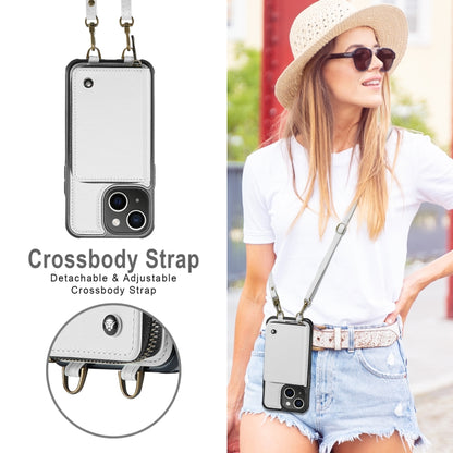 For iPhone 13 JEEHOOD C22 Series Zipper Wallet Leather Phone Case with Dual Lanyard(White) - iPhone 13 Cases by JEEHOOD | Online Shopping UK | buy2fix