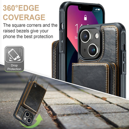 For iPhone 13 JEEHOOD C22 Series Zipper Wallet Leather Phone Case with Dual Lanyard(Coffee) - iPhone 13 Cases by JEEHOOD | Online Shopping UK | buy2fix