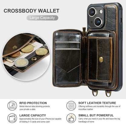 For iPhone 13 JEEHOOD C22 Series Zipper Wallet Leather Phone Case with Dual Lanyard(Coffee) - iPhone 13 Cases by JEEHOOD | Online Shopping UK | buy2fix